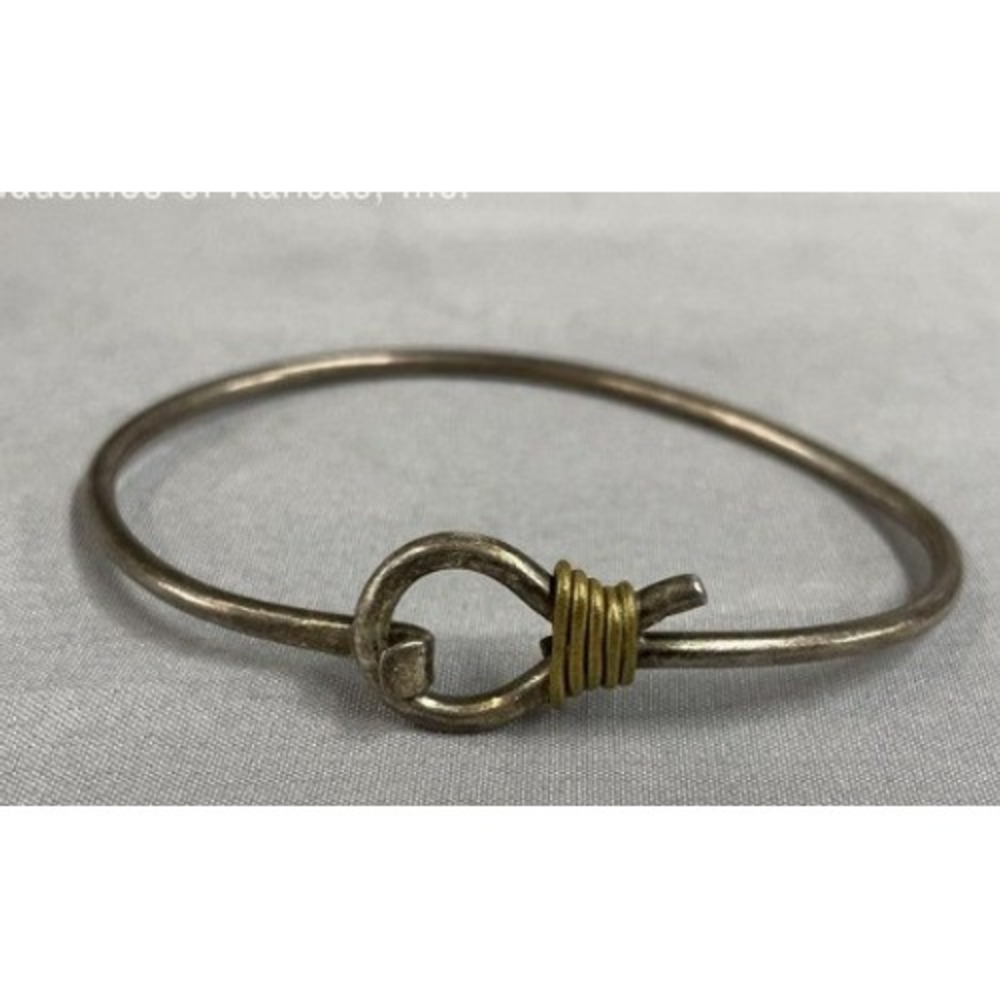 925 Sterling Silver Hook and Eye Bangle Bracelet Gold Wire Wrap Mixed Metal 12g